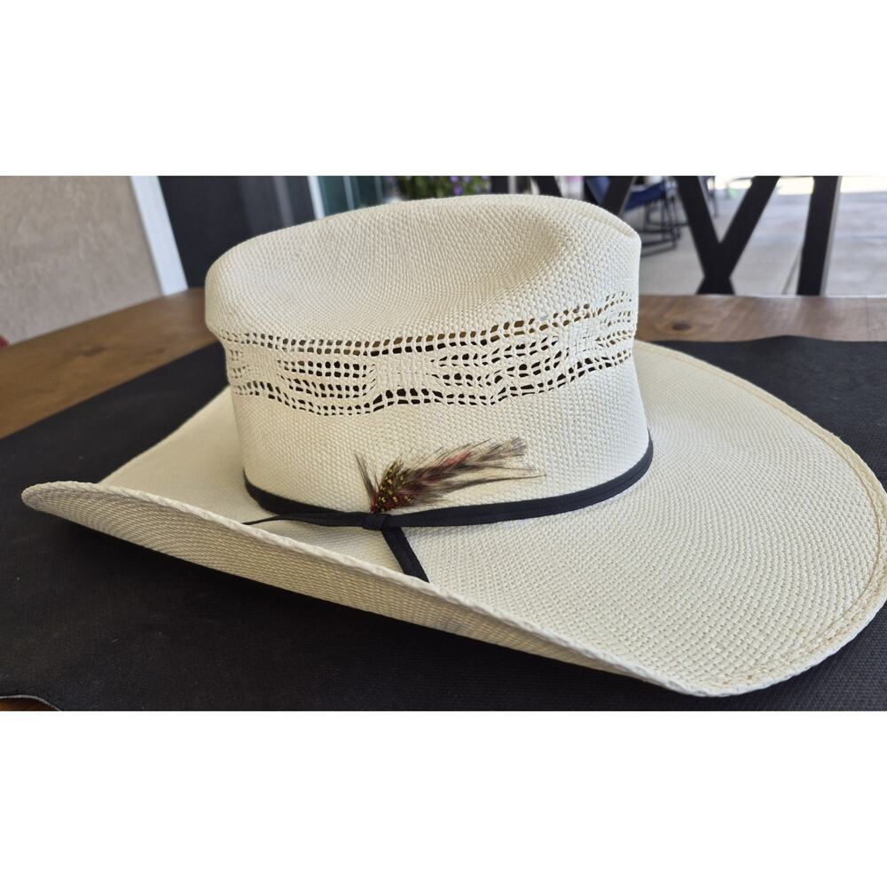 Resistol Denison 7X Bangora Straw Cowboy Cowgirl Hat Beige Size 7